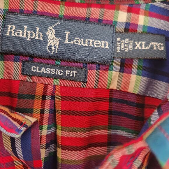 Polo Ralph Lauren Y2K Red/Blue Plaid Long Sleeve Button Up Shirt size XL - Picture 4 of 7